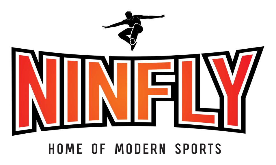 Logo von NinFly mit dem Slogan &bdquo;Home of Modern Sports&ldquo; und einem silhouettehaften Springer &uuml;ber dem Schriftzug.