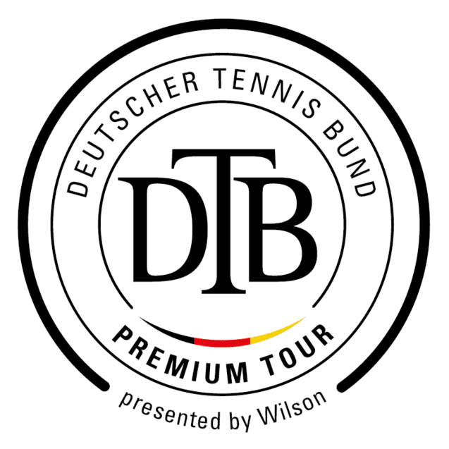 Logo des Deutschen Tennis Bundes (DTB) f&uuml;r die Premium Tour, pr&auml;sentiert von Wilson, in runder Form mit Schriftzug.